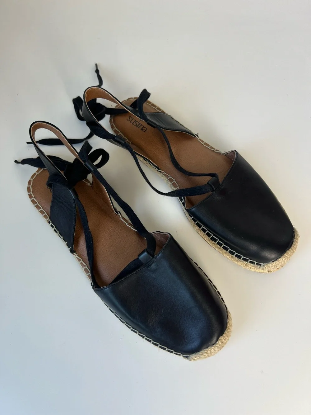 Susina Black Lace Up Espadrille Flats Women’s Size‎ 9 Coastal Minimalist
